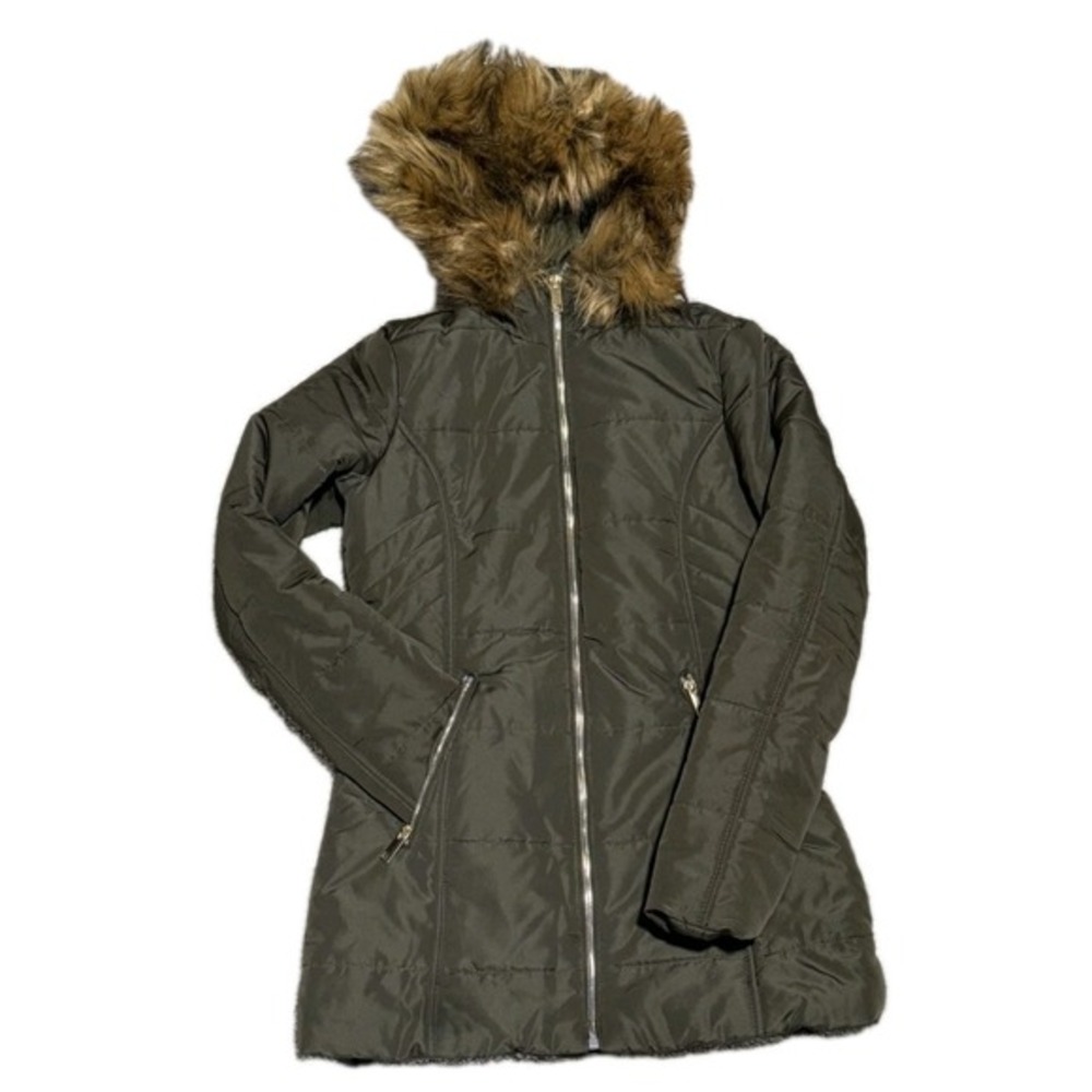 Maralyn & Me Green Puffer‎ Jacket Coat Womens XS Faux Fur Hooded Winter Warm